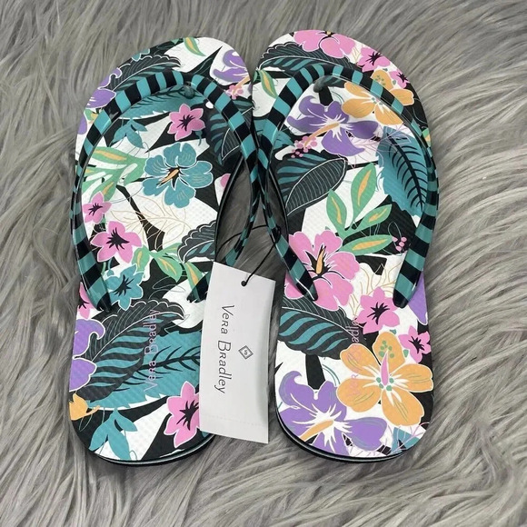 Vera Bradley Flip Flops Womens Size Large 9 10 Floral Sandals New - Picture 2 of 6